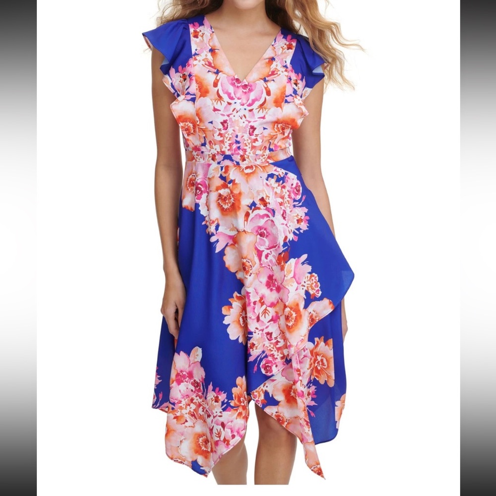Kensie Floral Blue and Pink Dress